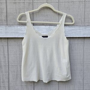 Topshop Off-White Ivory Scalloped Semi Sheer Cropped Tank Top 2